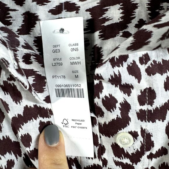 J.Crew Dress Voile Beach Shirt Women's Medium Biege Leopard Print - Picture 4 of 9